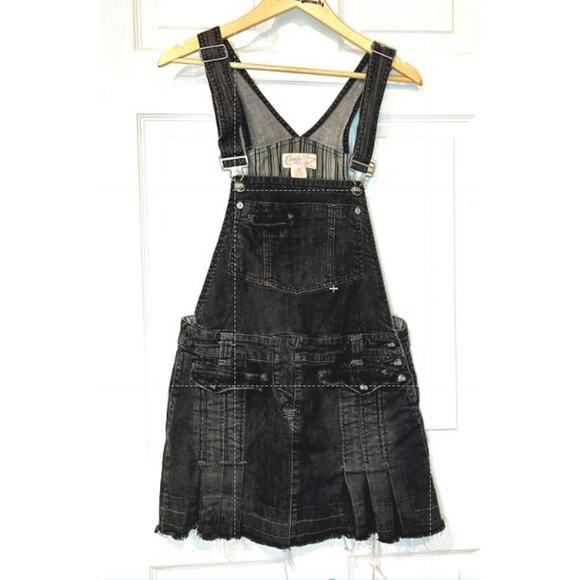 VTG Candie’s Denim Suspender Mini Skirt XL | Y2K Goth Grunge - Picture 6 of 6